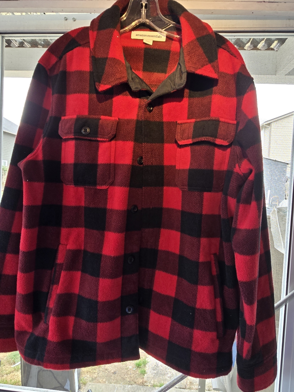 Amazon Essentials Red and Black Plaid Shirt Jacket
